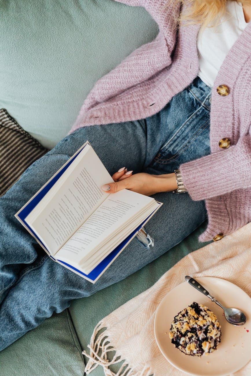 overhead shot of a person holding a book